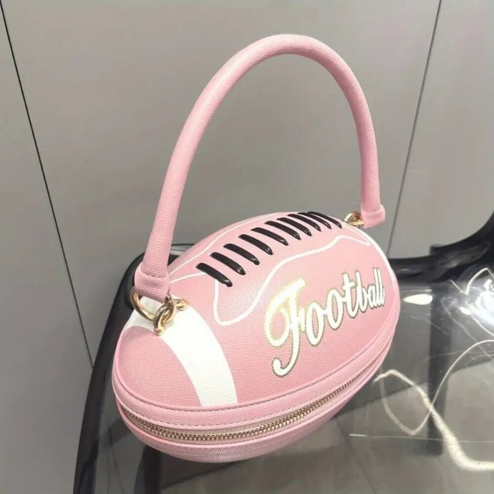 Pink Sports-Themed American Football Shaped Crossbody Bag - Vegan Leath